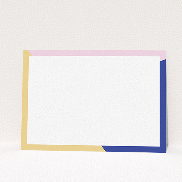A womens correspondence card design named "Colour Thirds". It is an A6 card in a landscape orientation. "Colour Thirds" is available as a flat card, with tones of white, blue and pink.