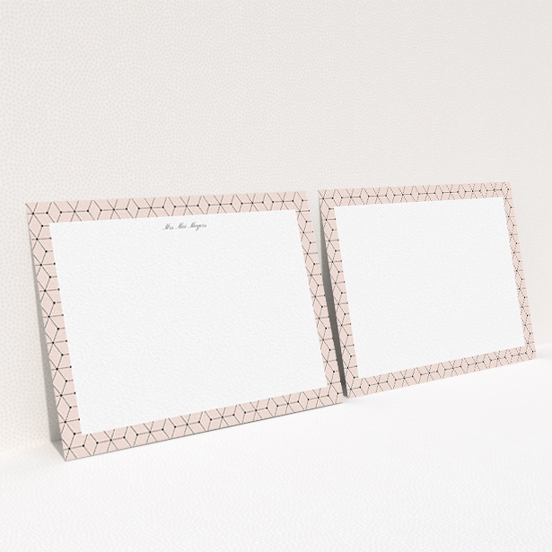 A womens correspondence card design called "Connect the dots". It is an A6 card in a landscape orientation. "Connect the dots" is available as a flat card, with tones of pink and white.