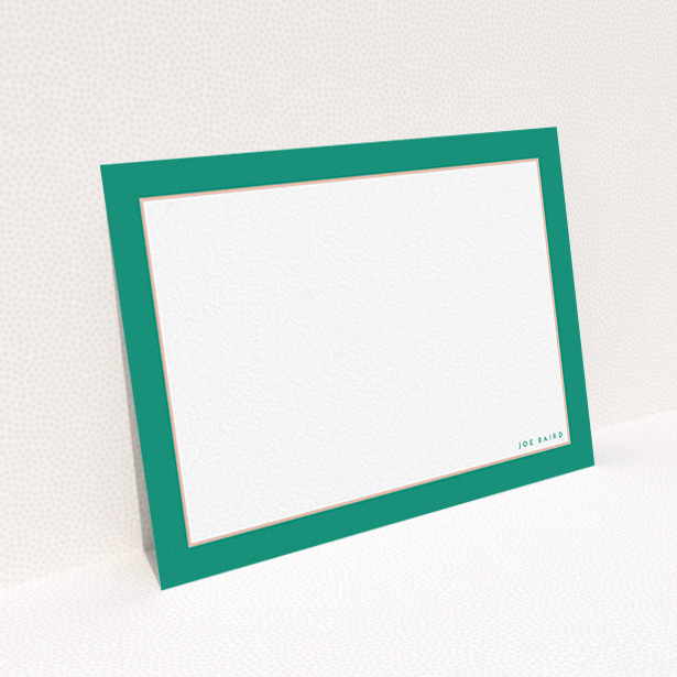 A womens correspondence card named "The impact of green". It is an A6 card in a landscape orientation. "The impact of green" is available as a flat card, with tones of green and white.