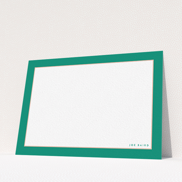 A womens correspondence card named "The impact of green". It is an A6 card in a landscape orientation. "The impact of green" is available as a flat card, with tones of green and white.