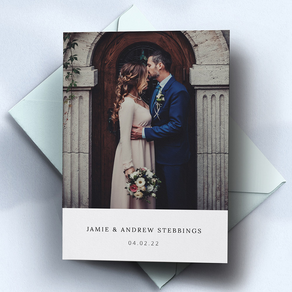 A white, a5 portrait the best wedding thank you card with a classic style.