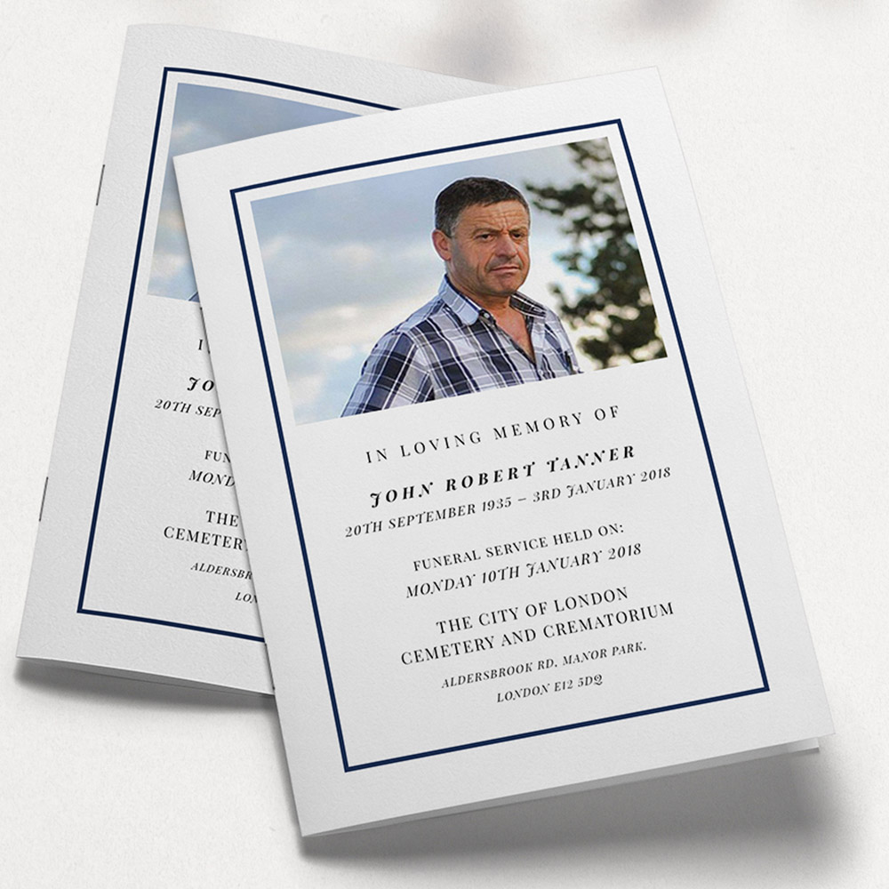 A white, a5 portrait multipage funeral order of service with a plain style.