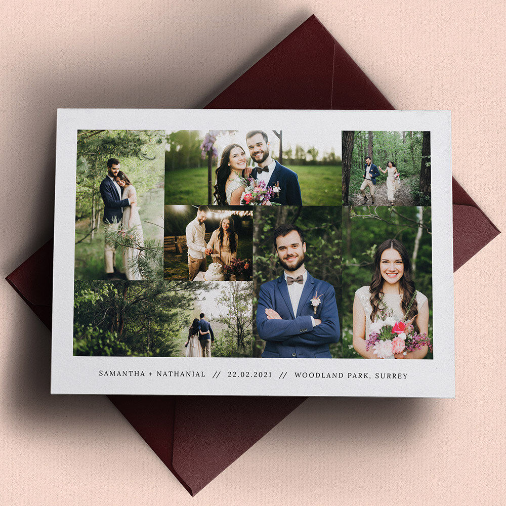 A white, a5 landscape photo wedding thank you card with a simple style.