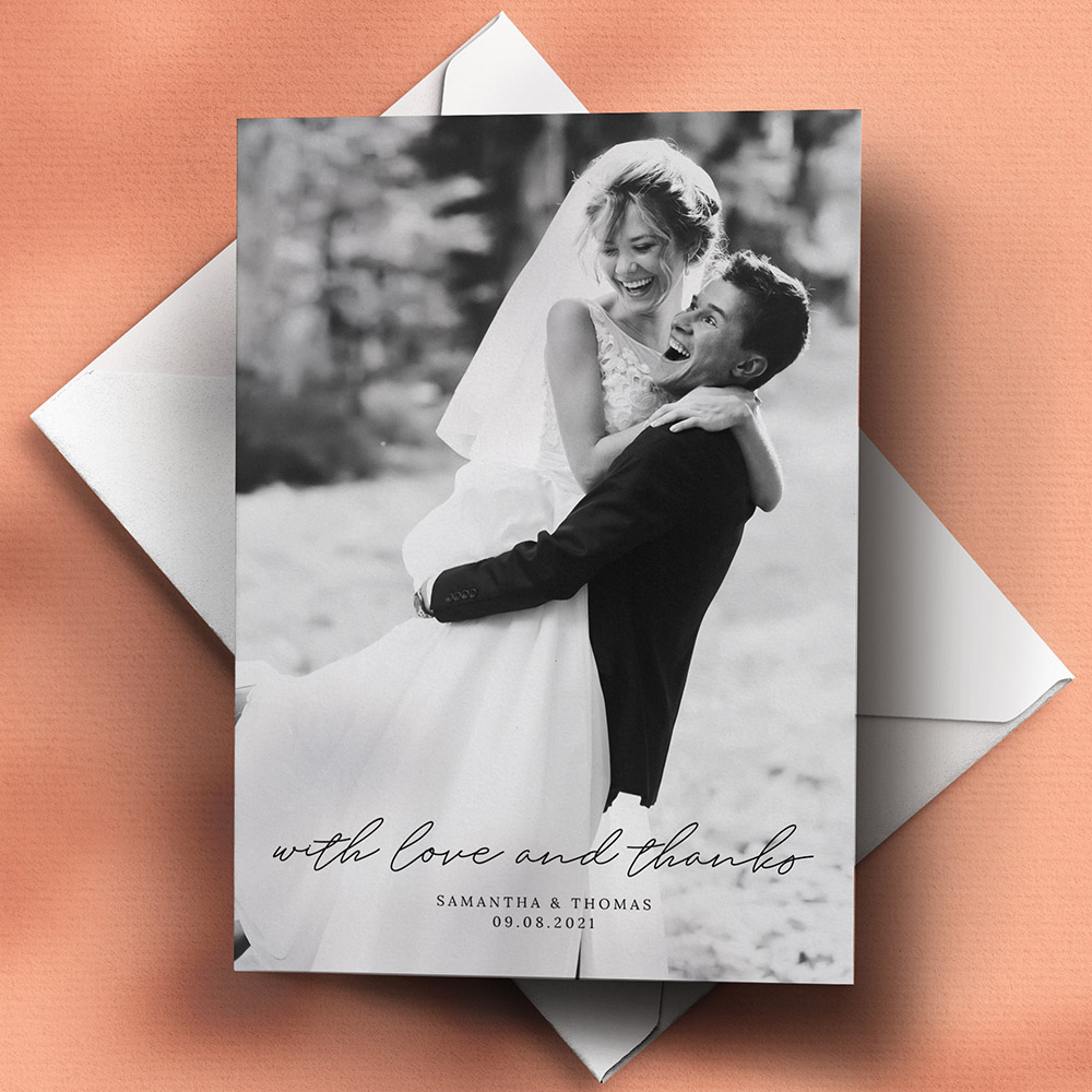 A black, a5 portrait the best wedding thank you card with a simple style.