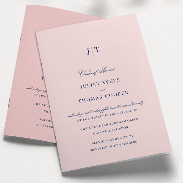 Monogrammed Pink in Wedding Order of Service