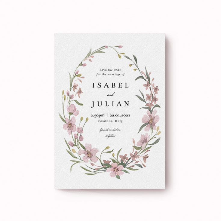 Floral and rustic save the date card