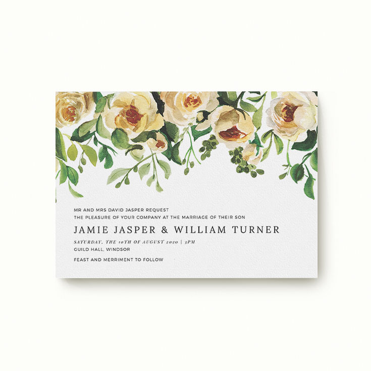 Floral wedding invitation in landscape format