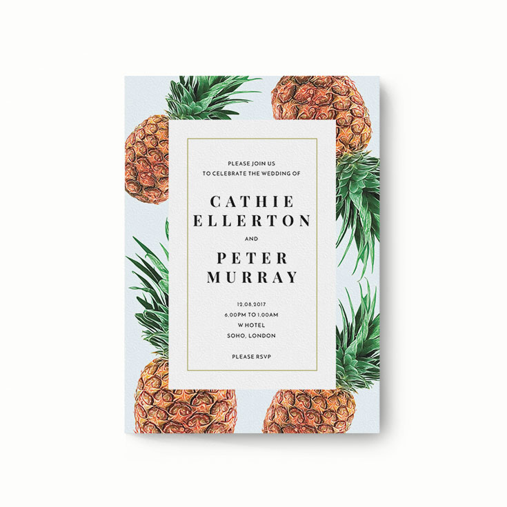 Modern Wedding Invitation Design Called "Pineapples falling"