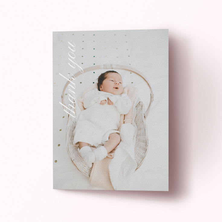 Portrait baby thank you card with photo