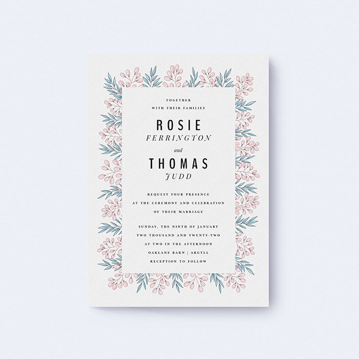 Spring Wedding Invite called "Blossom and Long Leaves"