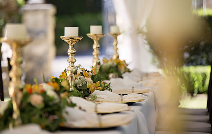 Wedding meal table with candlesticks