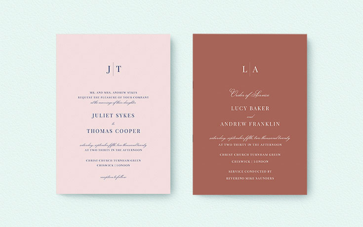 Wedding invitation and matching order of service