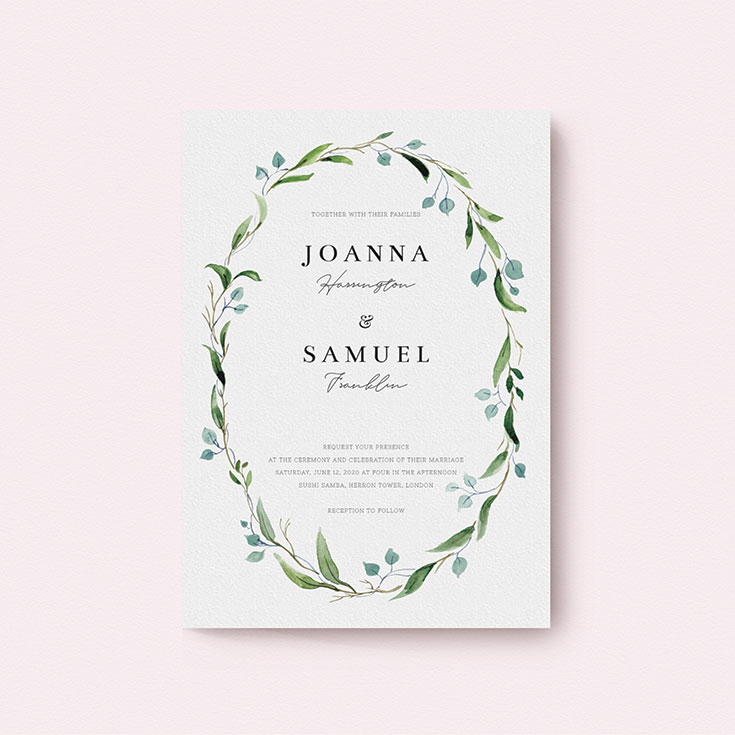 Personalised Wedding Invitation called "Thin Watercolour Wreath"