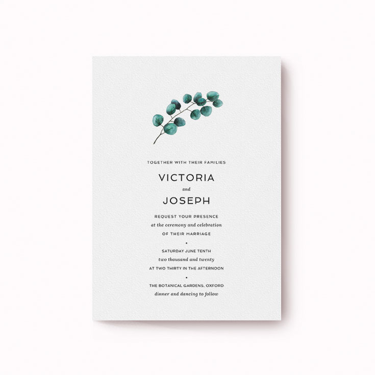 Wedding invitation with floral eucalyptus design