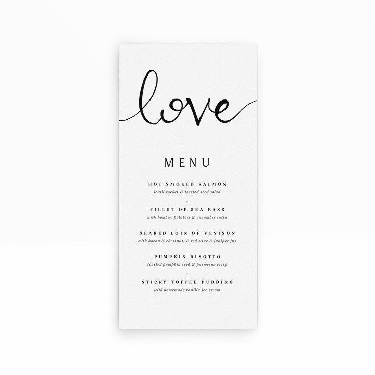 Personalised Wedding Menu Card called "Simply Love"