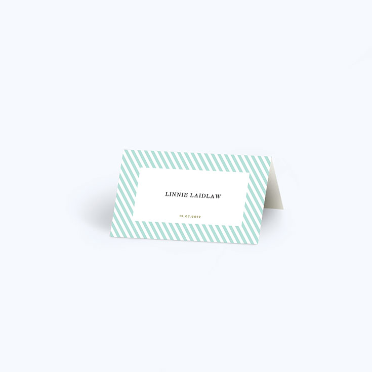 Personalised Wedding Table Place Card called "Mint Diagonals"