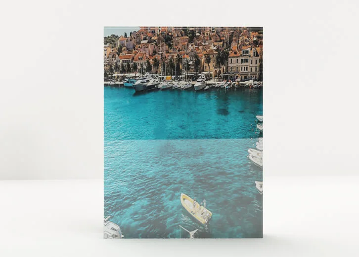 Acrylic photo block featuring a stunning coastal view, ideal for modern home décor.