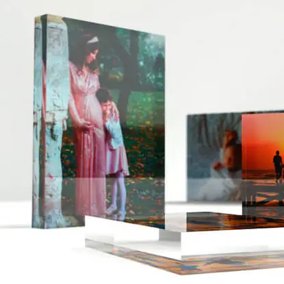 Acrylic glass photo blocks showcasing vibrant family memories