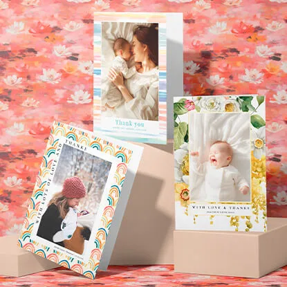 Baby thank you cards featuring adorable designs and personalised messages