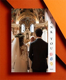 Thank you card featuring a couple at their church wedding ceremony