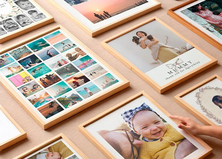 Collection of custom photo frames with personalised photo displays