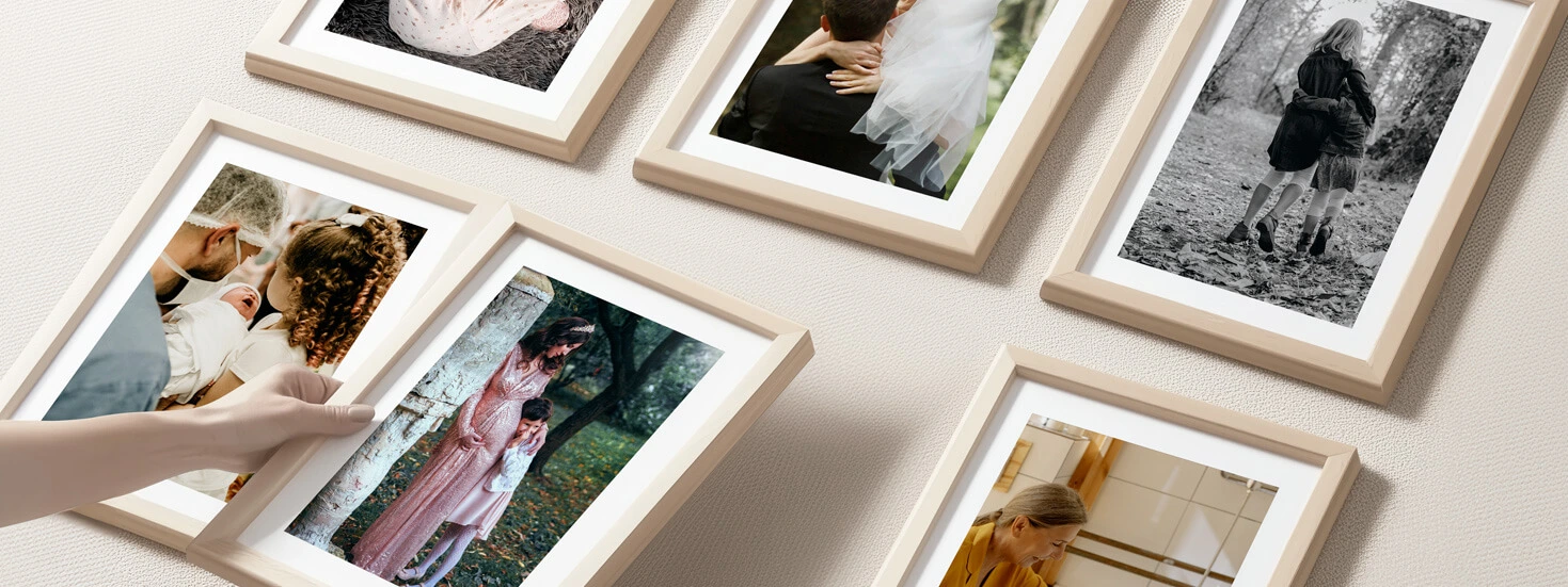 Gallery of custom framed and mounted photo prints, ideal for family memories and home wall decoration