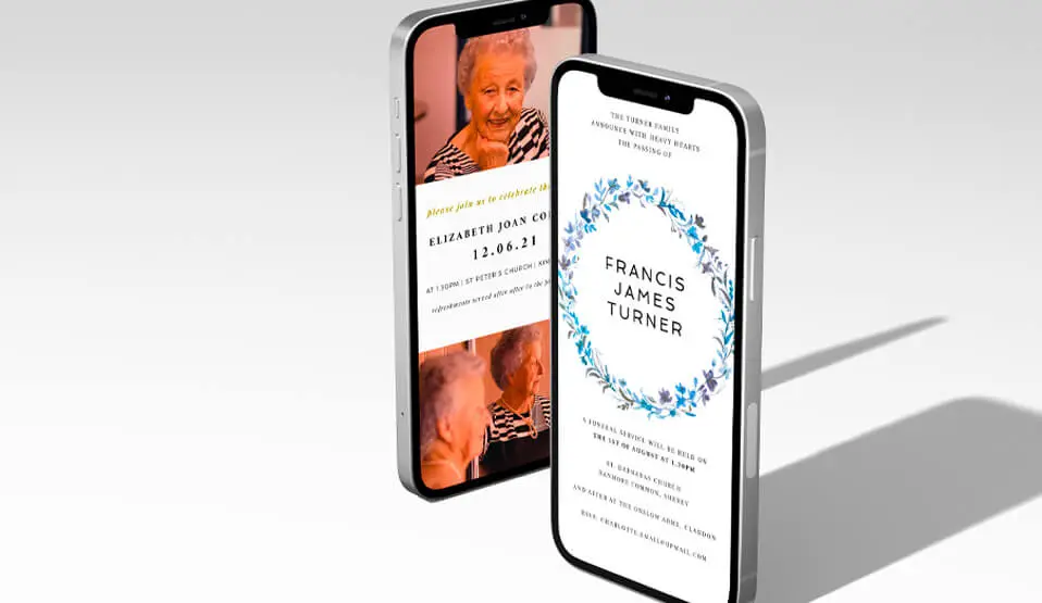 Elegant digital funeral announcements displayed on smartphones