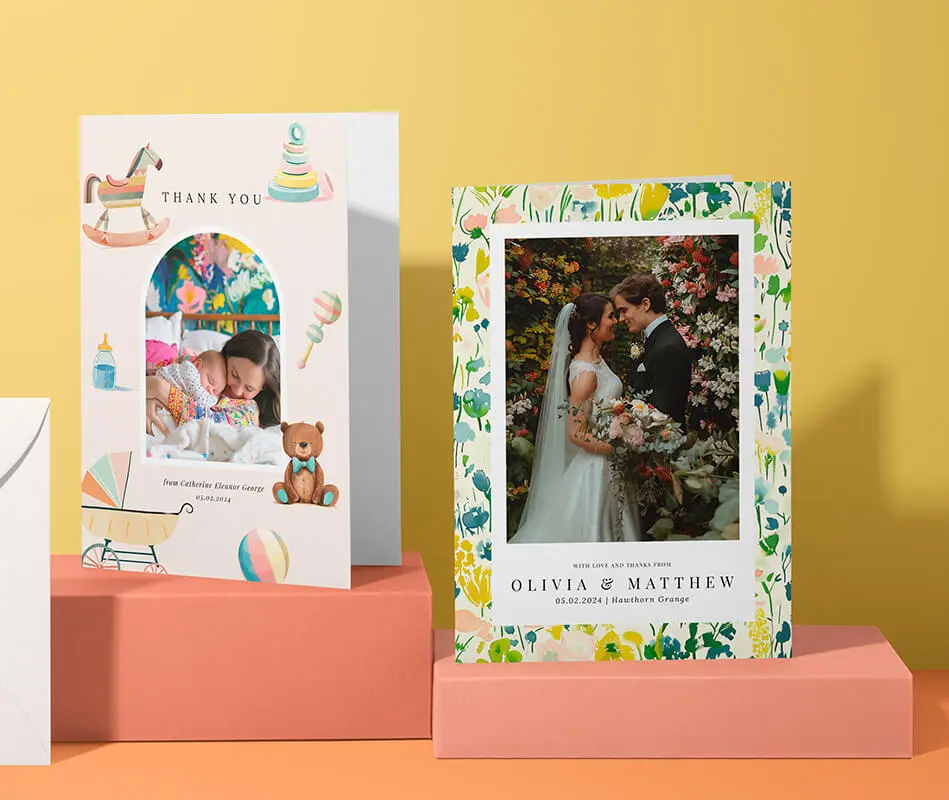 Thank you card designs for digital sharing featuring elegant layouts