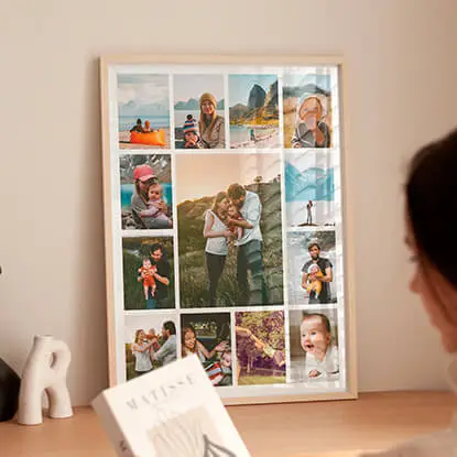 Framed collage of family photos with scenic backgrounds