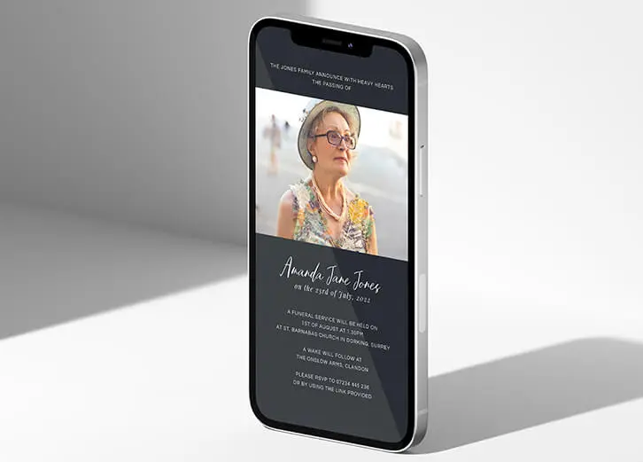 Funeral invitation cards for mobile devices with elegant designs