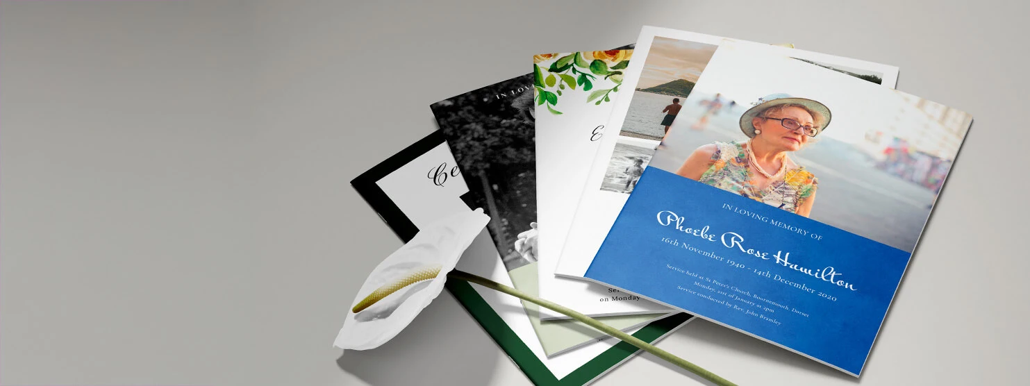 Selection of funeral order of service booklets with customisable designs