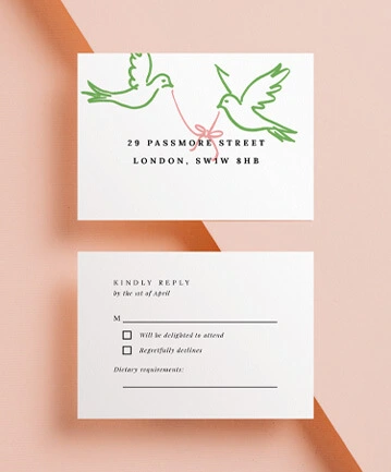 Wedding RSVP card with illustrated doves and a clean design