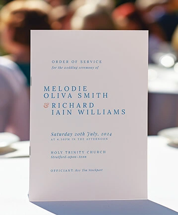 Simple wedding order of service card with elegant typography