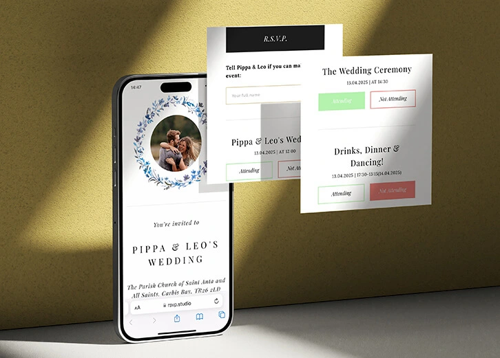 Modern digital wedding RSVP card designed for easy online responses