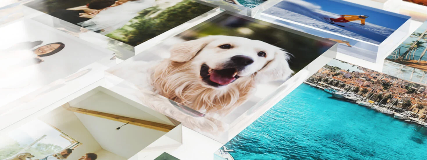 Personalised acrylic photo block featuring vibrant images for unique and modern gifting.