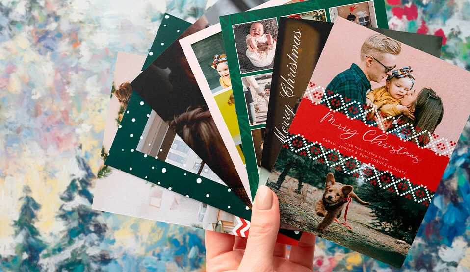 Custom Christmas-themed photo cards for heartfelt messages