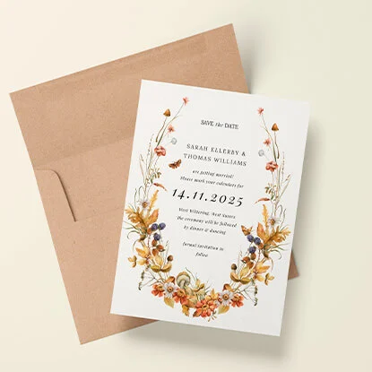 Minimalist save the date card with a botanical floral design