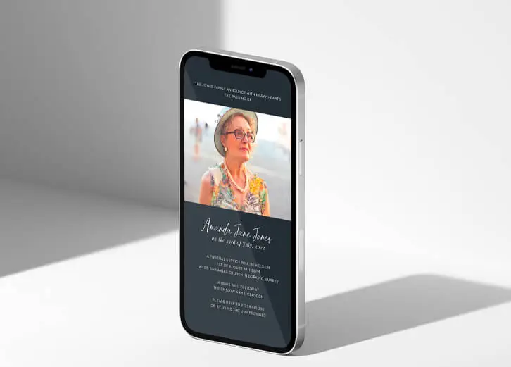 Elegant digital funeral announcements with photo and text customisation for instant sharing