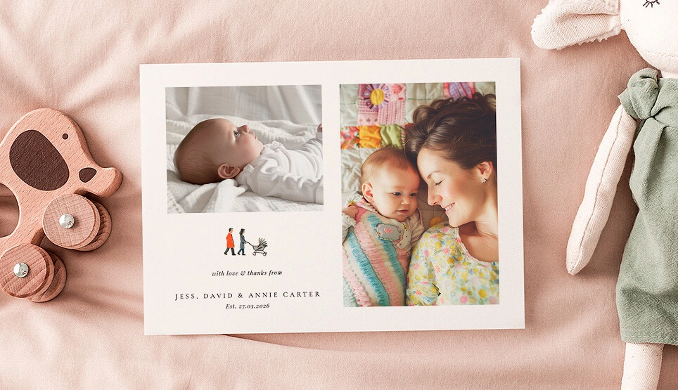 Personalised thank you cards for children featuring playful and heartfelt photo designs