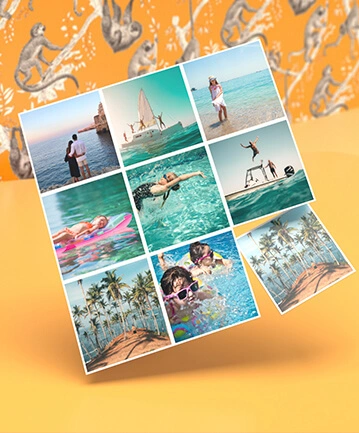 Collage of tropical holiday photos turned into square fridge magnets