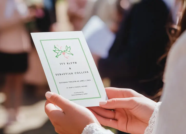 Beautiful wedding order of service booklets featuring minimalist designs and personal touches