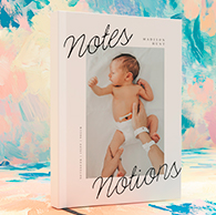 Customisable personalised notebook featuring a baby photo on the cover, ideal for new parents and printed by Utterly Printable.