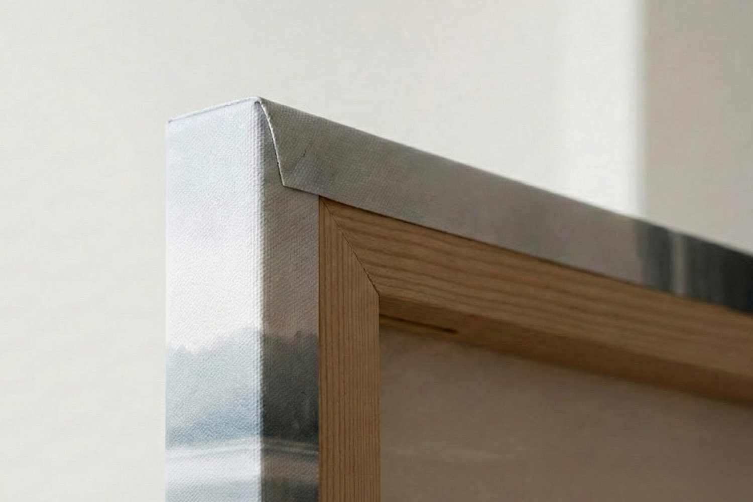 Canvas prints close-up showing stretched canvas over a wooden frame, highlighting corner detail and texture.