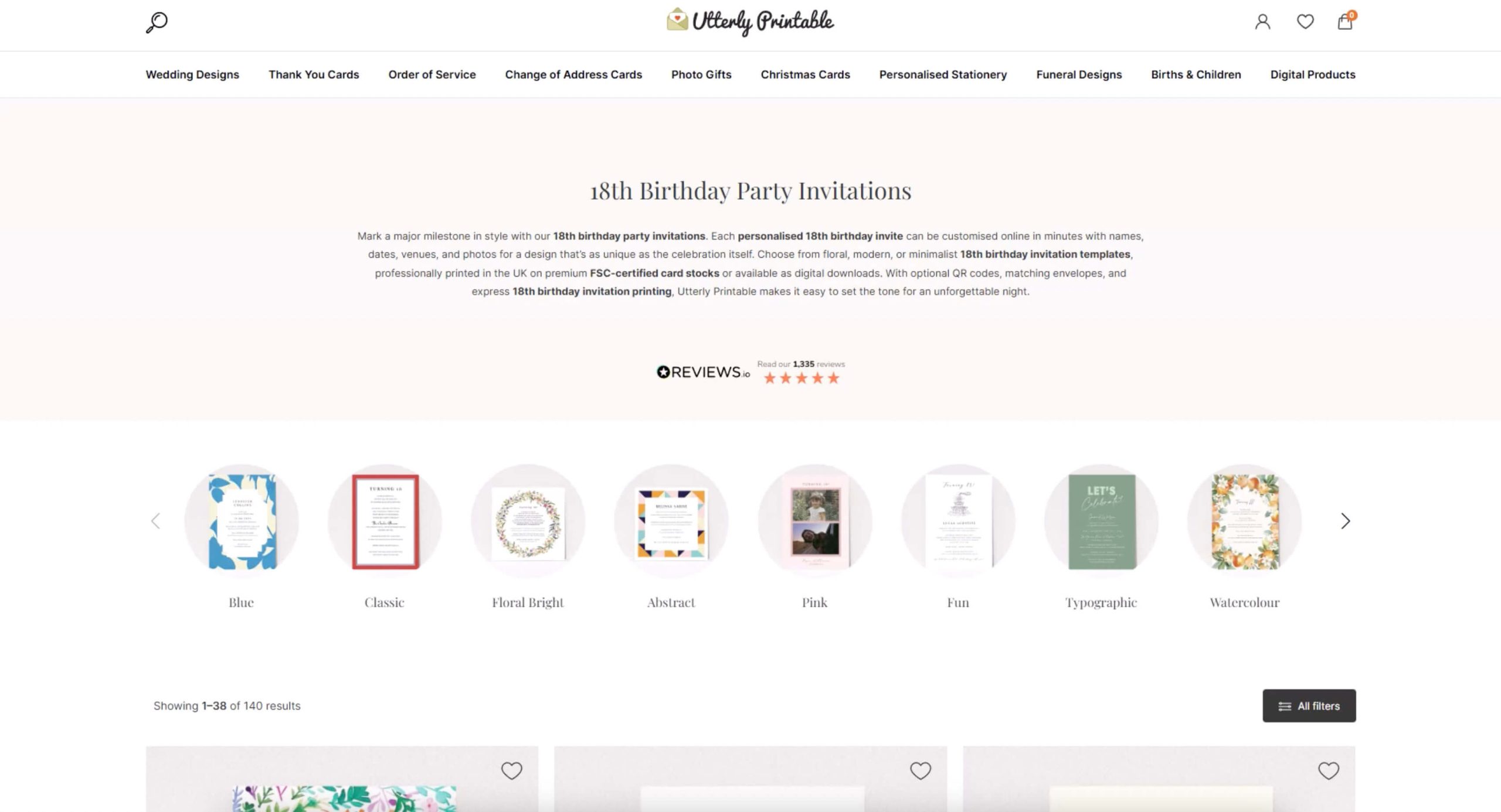 Birthday invitation design open in online editor with text selected