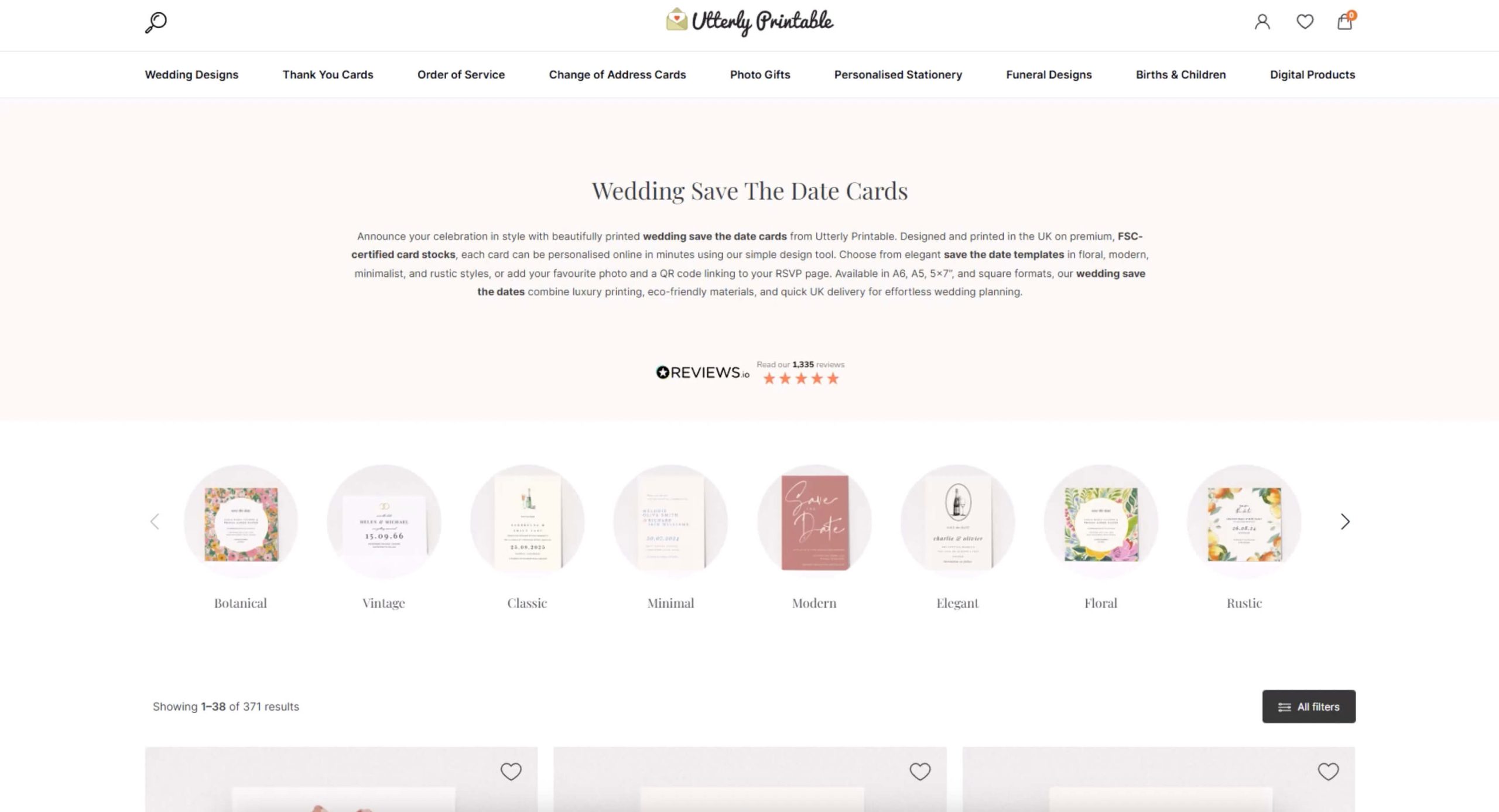 Wedding save the date card being edited in a web editor