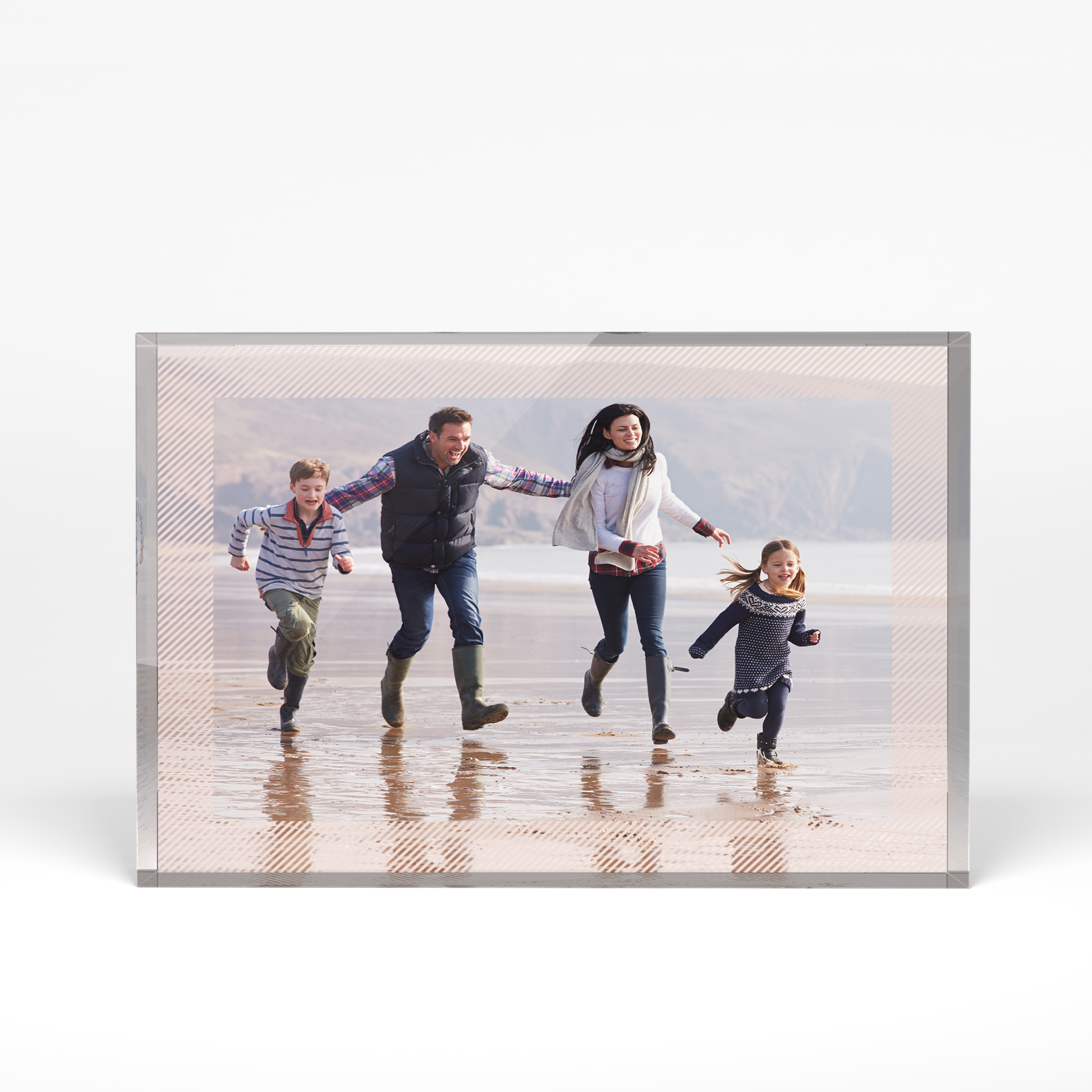A front side view of a landscape layout Acrylic Glass Photo Block with space for 1 photo. Thiis design is named "Diagonals". 