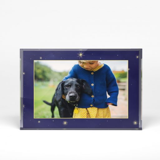 A front side view of a landscape layout Acrylic Glass Photo Block with space for 1 photo. Thiis design is named "Night Wonder". 