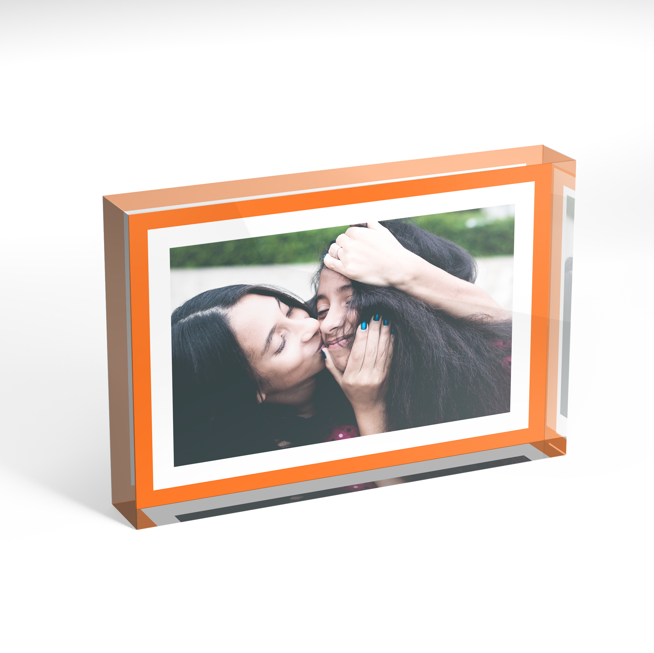 A front side view of a landscape layout Acrylic Photo Gift with space for 1 photo. Thiis design is named 'Solo Snap'. 