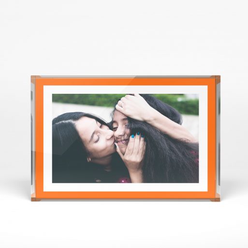 A front side view of a landscape layout Acrylic Photo Gift with space for 1 photo. Thiis design is named "Solo Snap". 