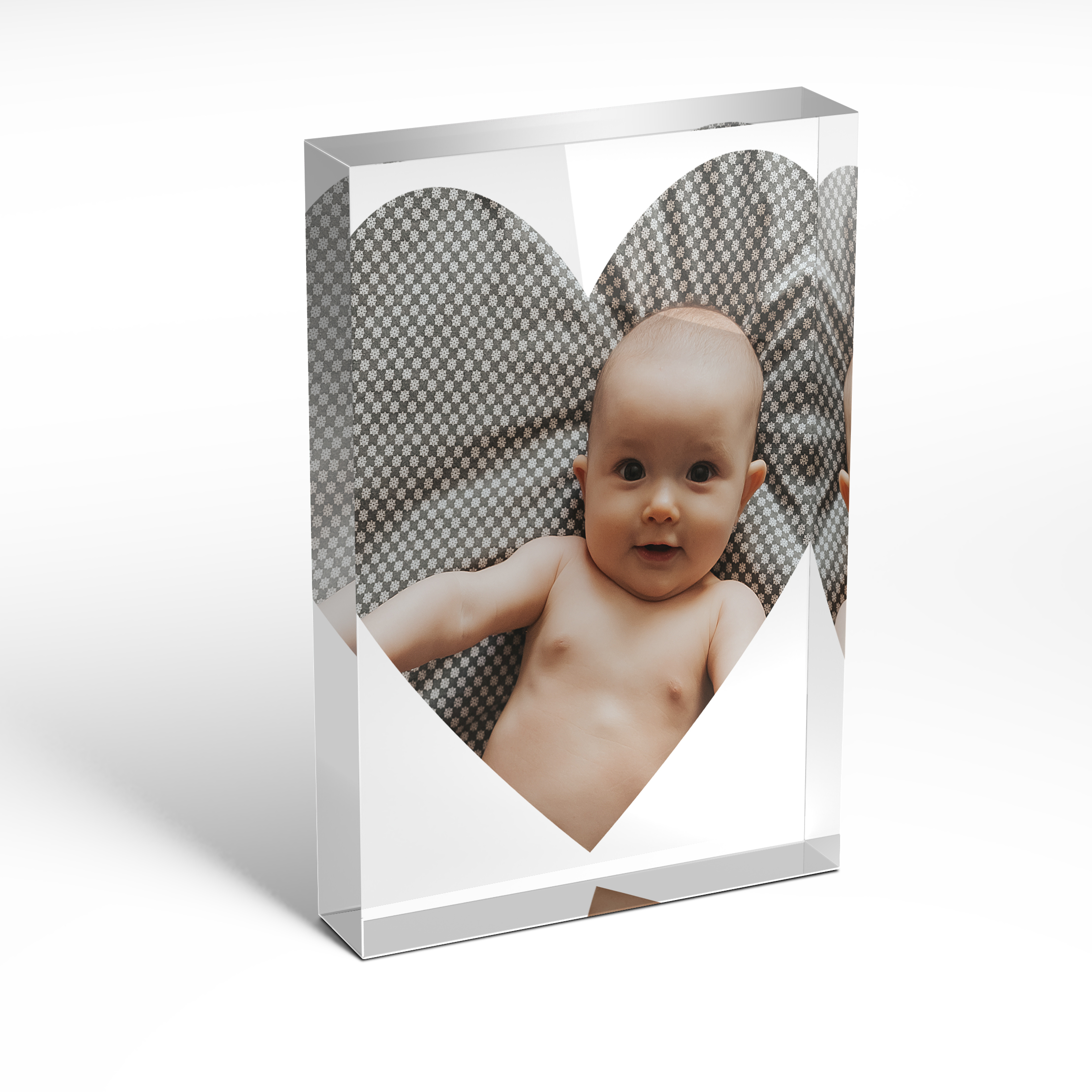 A front side view of a portrait layout Perspex Photo Blocks with space for 1 photo. Thiis design is named 'Pride'. 